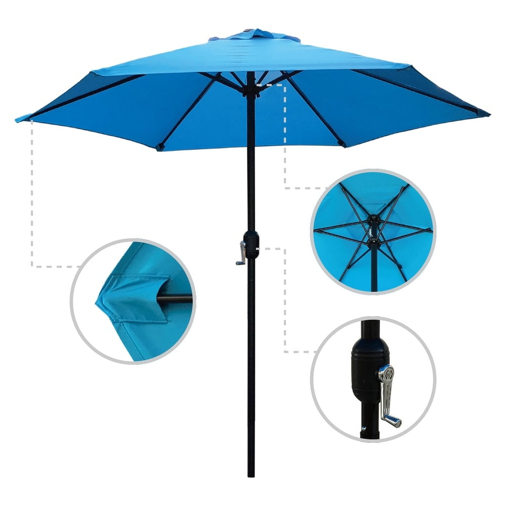 Abble 7.5ft Outdoor Patio Umbrella with Crank – 6-Rib Market Umbrella for Garden, Deck, Backyard, or Pool
