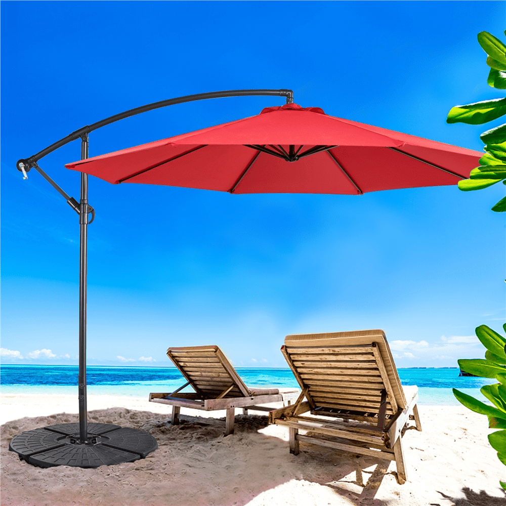 Renwick 10 Ft Patio Offset Umbrella with Crank and Base Stand, Red