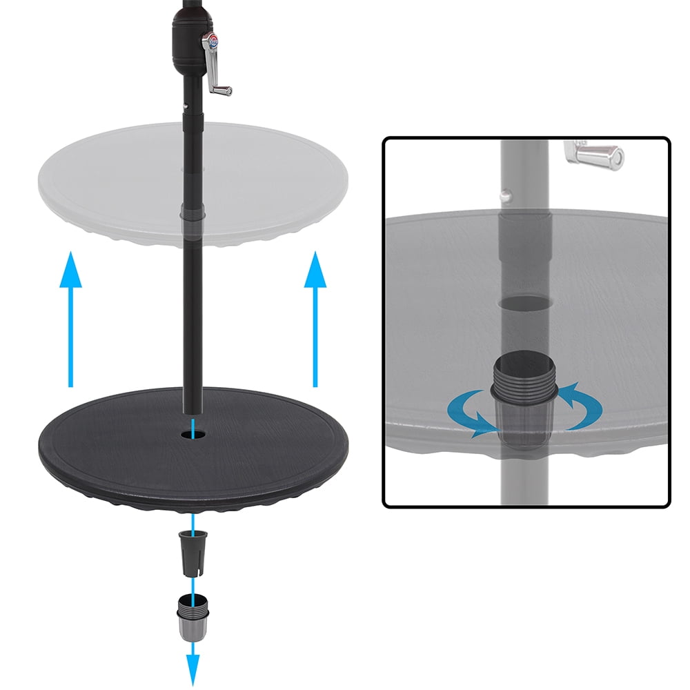 20'' Outdoor Adjustable All Weather Umbrella Table for Beach Patio Garden Poolside Accessory Umbrella Table Top Portable Round Table Fit 38mm (1.49in) Umbrella Pole, Black