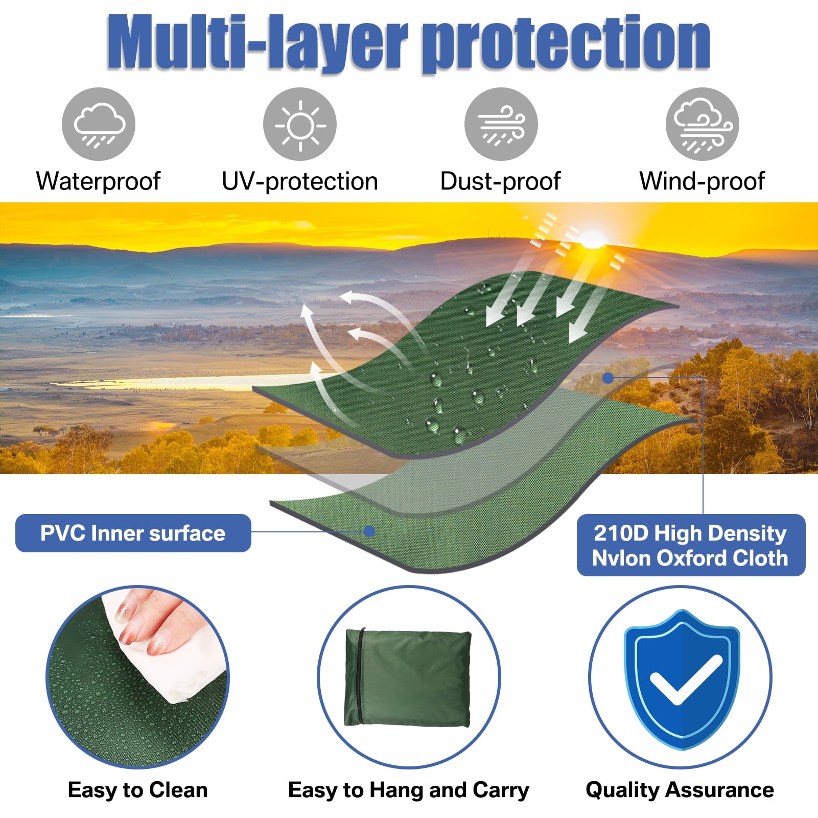 Patio Umbrella Cover for 8ft to 11ft Garden Outdoor Umbrella with Zipper and Rod,Waterproof and Durable,Green