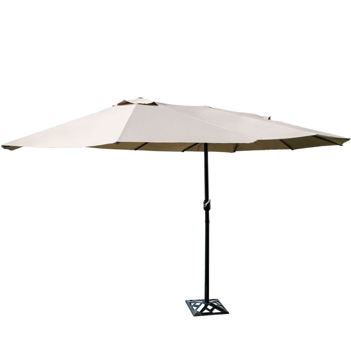 Costway 15' Market Outdoor Umbrella Double-Sided Twin Patio Umbrella with Crank beige