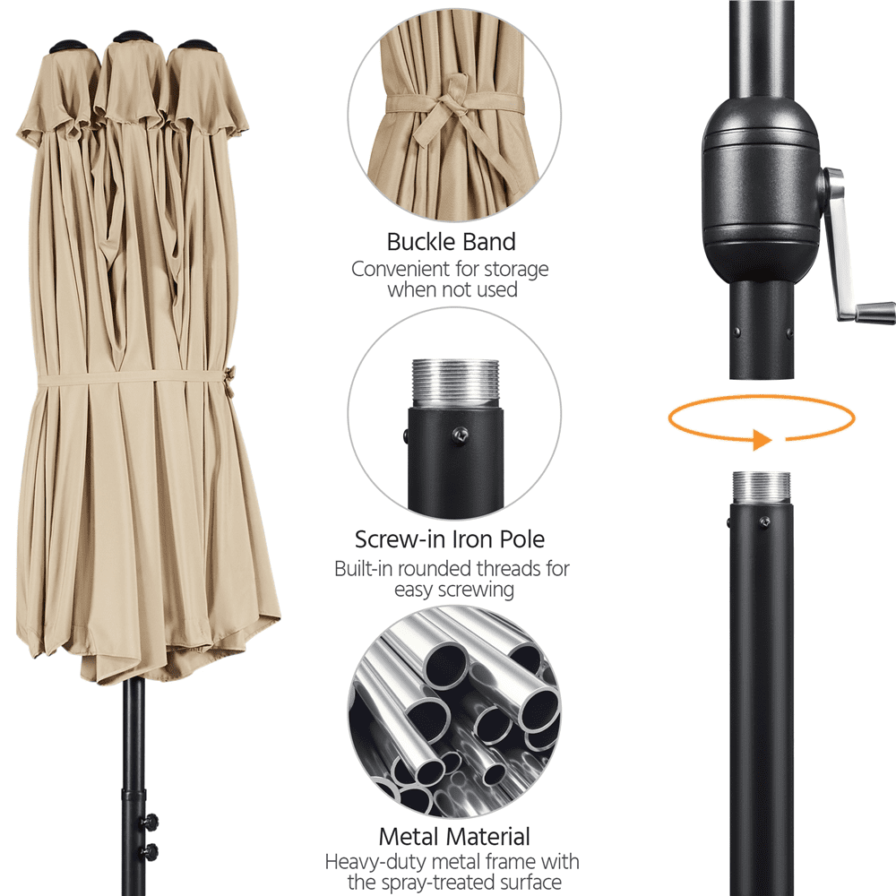 Renwick 13 Ft Outdoor Patio Parasol Umbrella with Base Stand, Tan