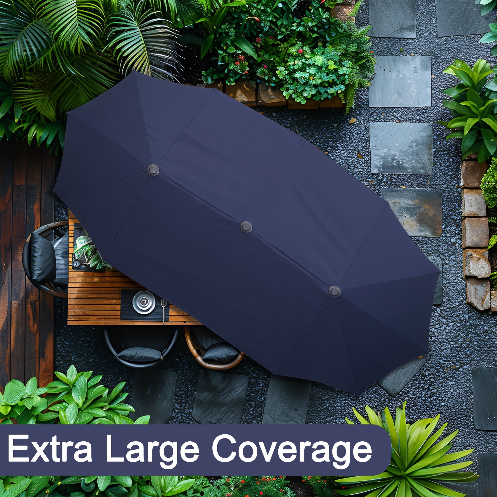 Autlaycil 13 ft Rectangle Patio Umbrella with Crank, Outdoor Market Umbrella (Navy Blue)
