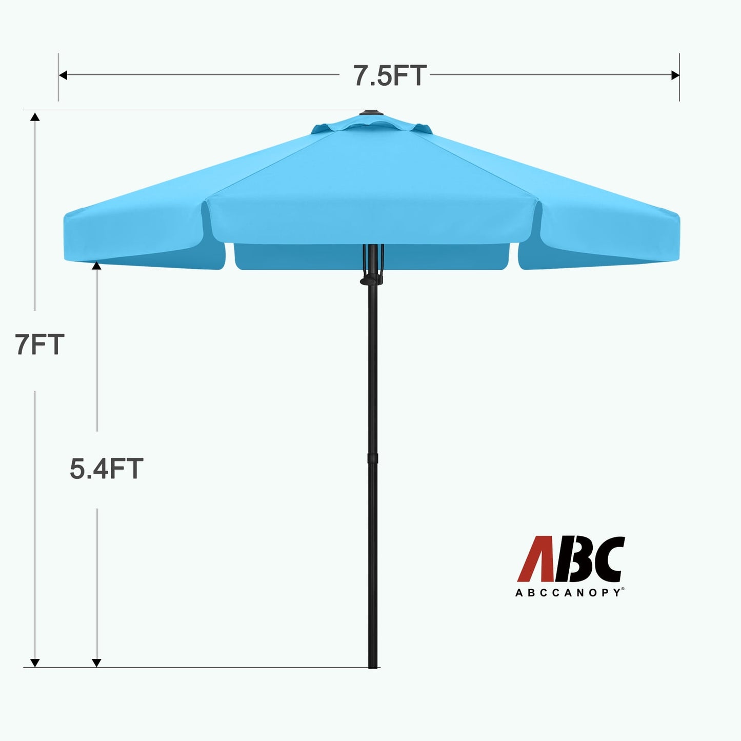 ABCCANOPY 7.5ft Outdoor Market Hand Push Patio Umbrella With Hanging Edge,12+Colors, Turquoise