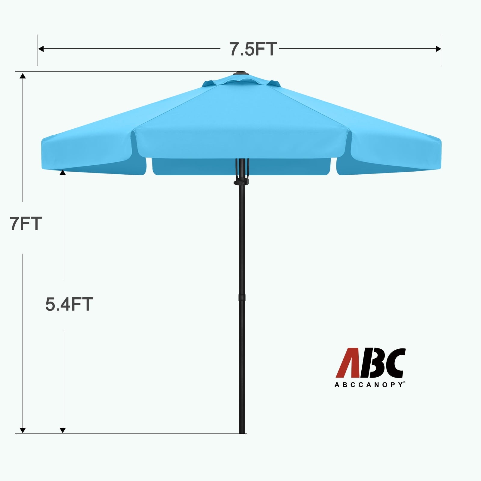 ABCCANOPY 7.5ft Outdoor Market Hand Push Patio Umbrella With Hanging Edge,12+Colors, Turquoise