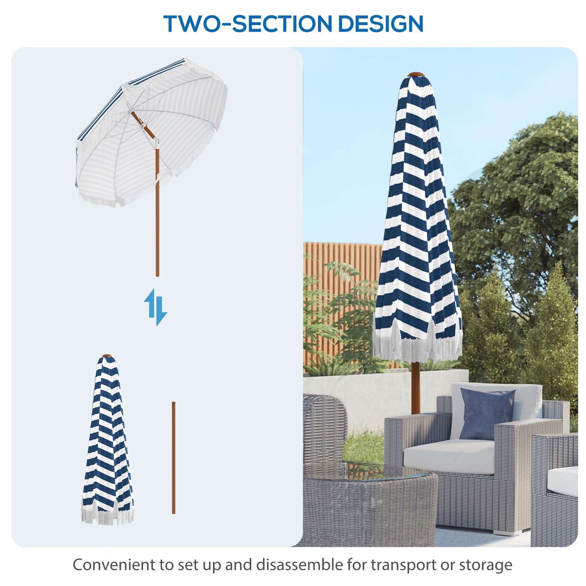 Outsunny Outdoor Patio Umbrella with Tilt, Vent, Fringed Ruffles, Flounce