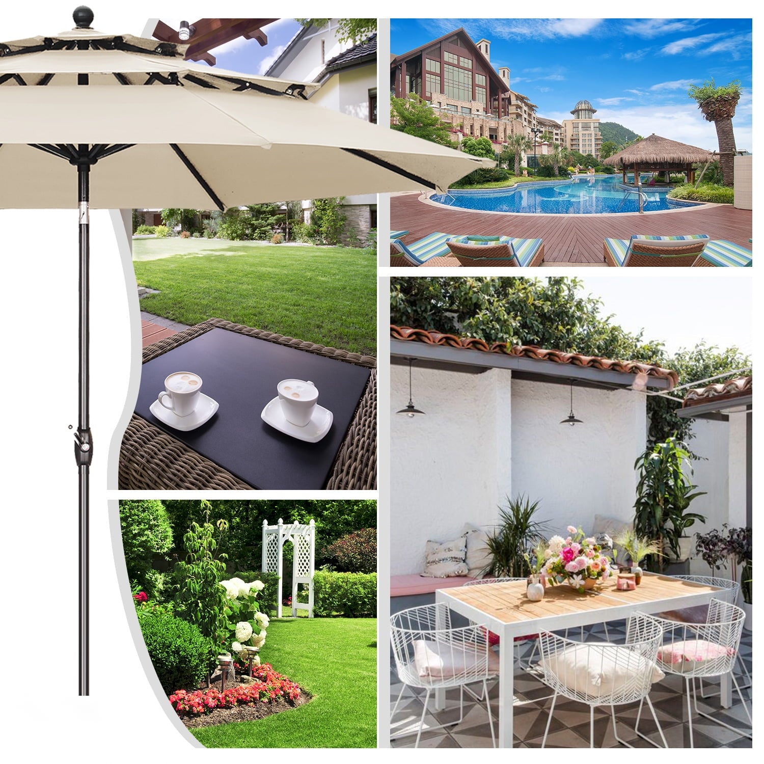 Autlaycil Patio Umbrella 10 ft Outdoor Umbrella with 3 Tiers Adjustable Outdoor Market and Crank Tilt Perfect Table Umbrella for Garden Lawn Backyard Pool, Khaki