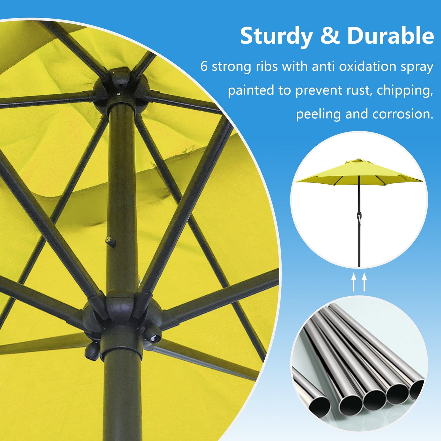 Maypex 7.5ft Patio Umbrella with Crank Handle Outdoor Market Umbrella with 6 Ribs for Garden Deck Backyard Pool, Yellow