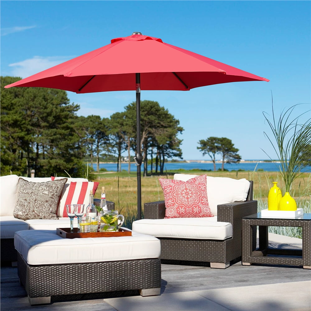 Alden Design 7.5 Foot Patio Umbrella with Crank and Push Button to Tilt, Red