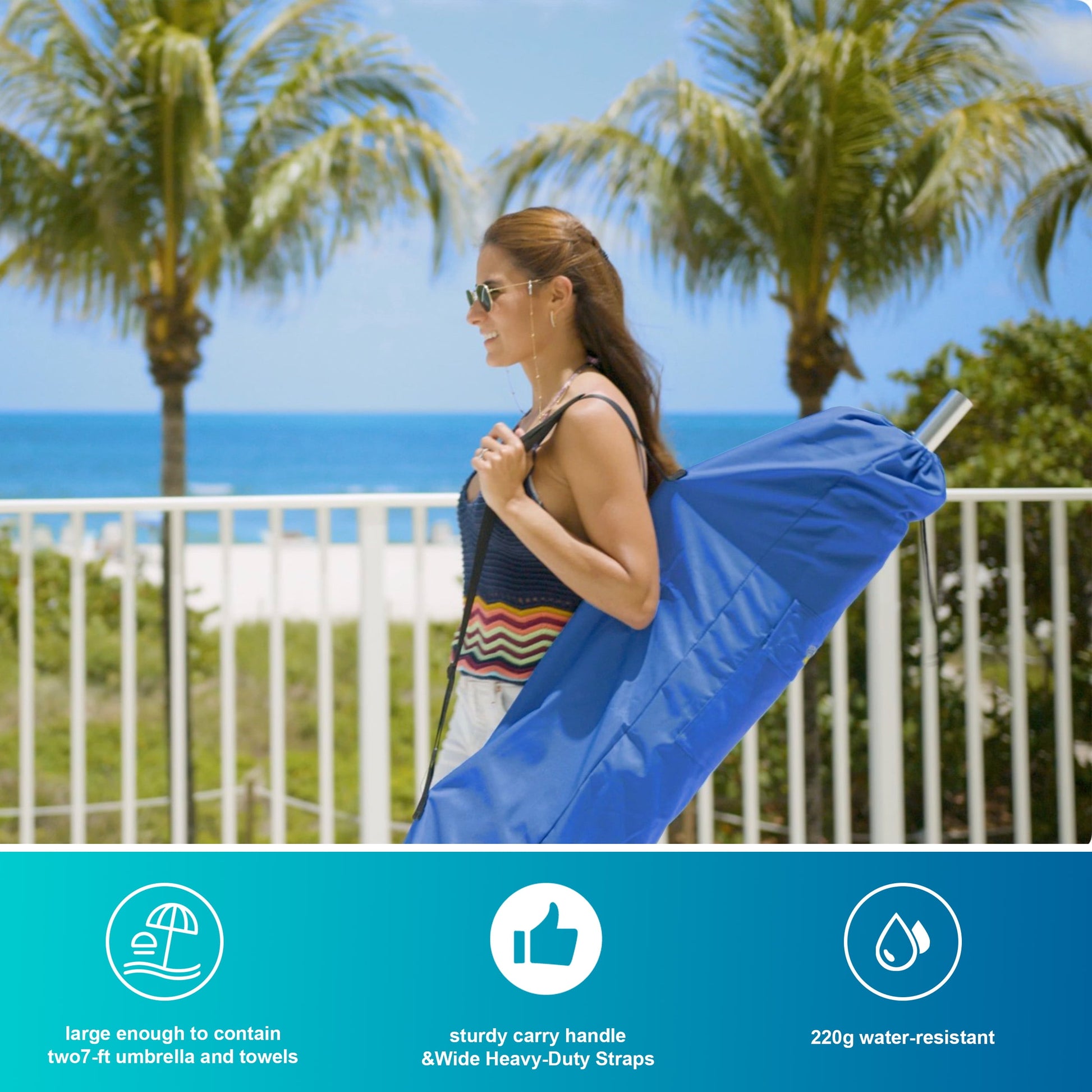 AMMSUN Commercial Grade Heavy Duty Beach Umbrella Carry Bag Universal for Outdoor Beach & Patio,Blue