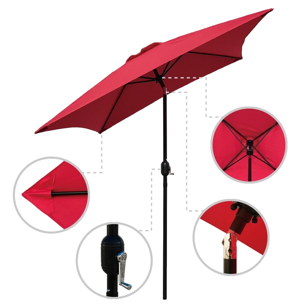 Abble 6.5 Ft Square Outdoor Patio Market Umbrella with Push Button Tilt and Crank Handle, Red