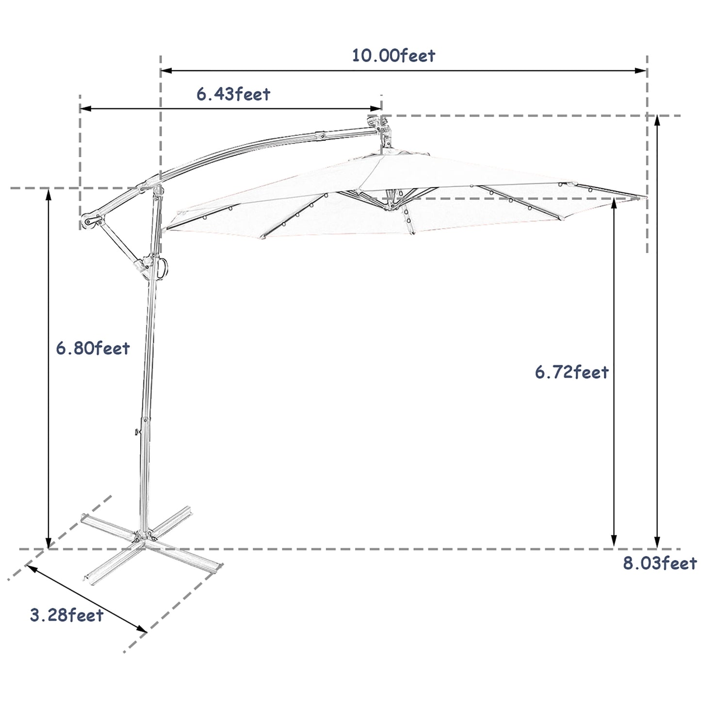 Costway 10FT Patio Offset Umbrella Solar Powered LED 360Degree Rotation Aluminum Navy