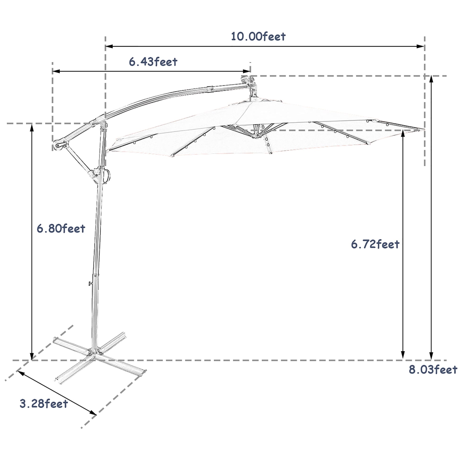 Costway 10FT Patio Offset Umbrella Solar Powered LED 360Degree Rotation Aluminum Navy