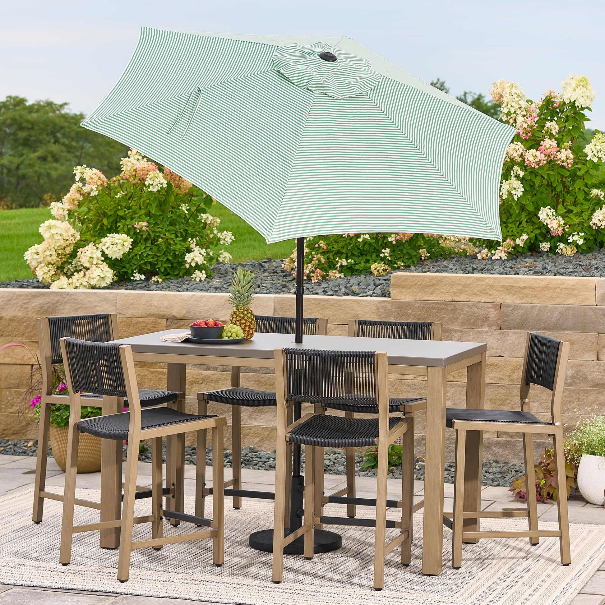 Better Homes & Gardens 7.5' Green Ticking Stripe Push-Up and Tilt Patio Umbrella