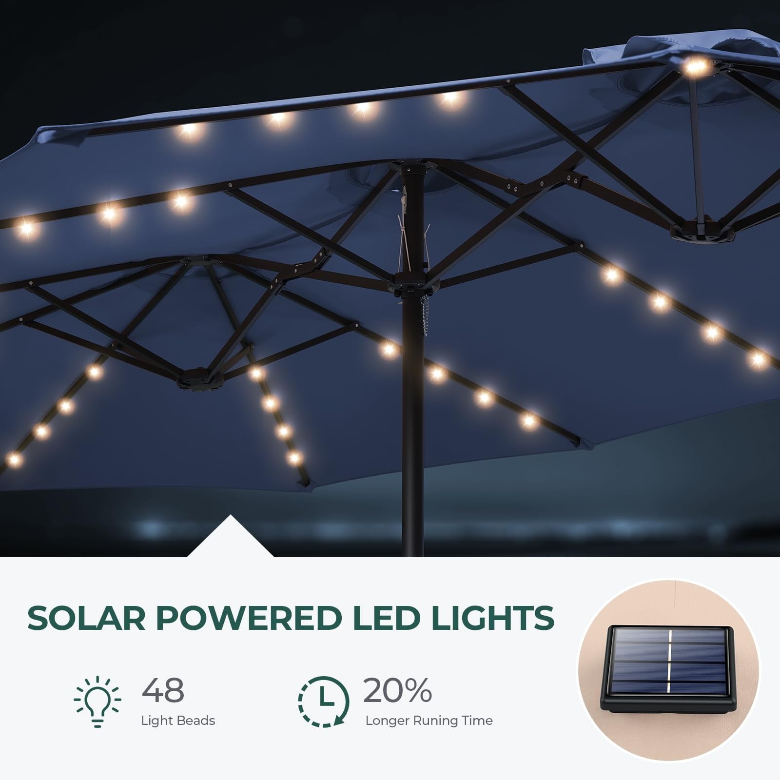 13ft Patio Umbrella with Light and Base Included, Double Sided Outdoor Large Rectangular Patio Umbrella with Crank Handle, for Lawn Garden,Home,Outdoor Activities
