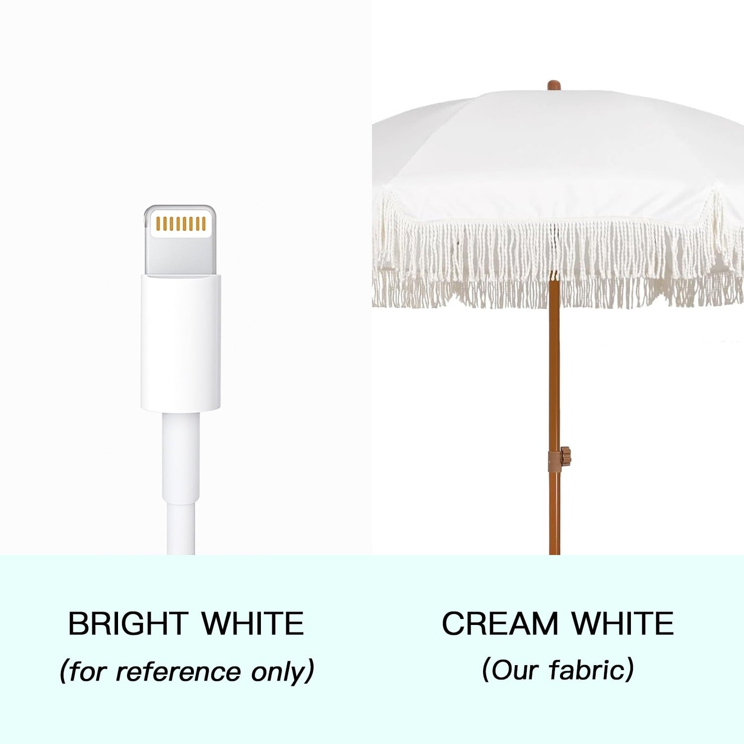 AMMSUN 7ft Fringe Patio Umbrella, Outdoor Table Tassels Umbrella with Push Button Tilt UPF50+ Shade Shelter,Cream White Camping Sun
