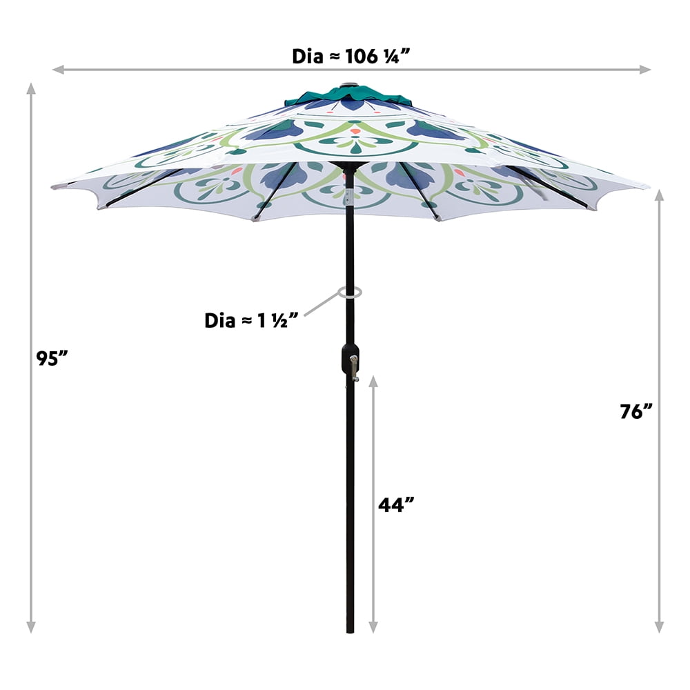 Abble 9ft Multicolor Crank & Tile Printed Patio Umbrella, Fade Resistant