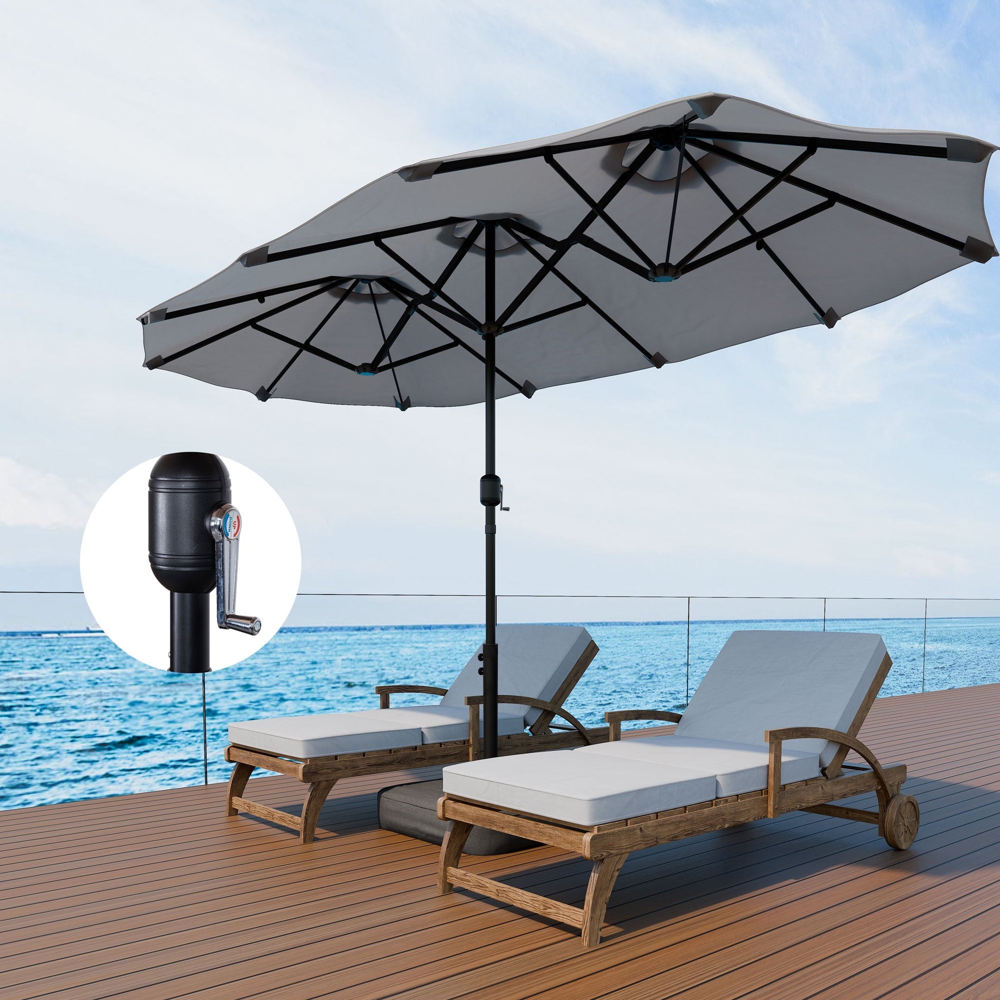 Walsunny 13 FT Outdoor Patio Umbrella with Base Included, Large Double-Sided Rectangular Umbrella with Crank Handle for Outside, Gray