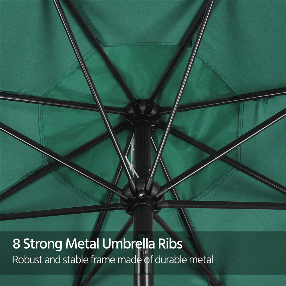 Renwick 10Ft Patio Market Umbrella with Push Button Tilt and Crank, Dark Green