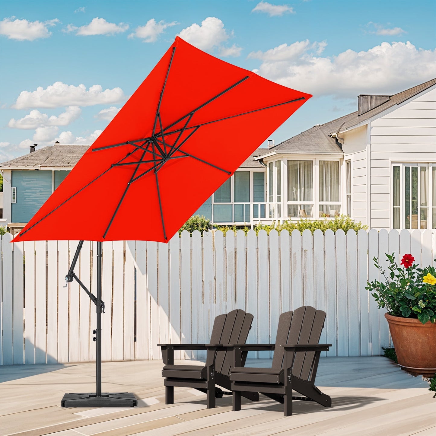 JUSTLET 8 x 8 ft Outdoor Square Hanging Offset Cantilever Umbrella for Garden,Base Included, Orange