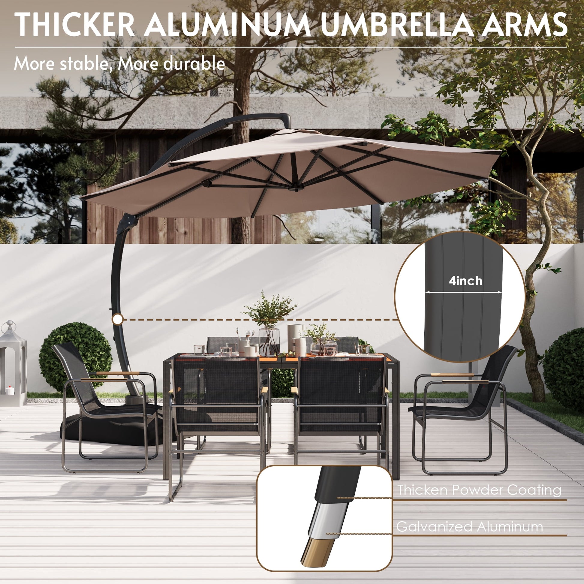 11FT Cantilever Patio Umbrella with Base Included, Large Cantilever umbrella with 360°Rotation, Heavy-Duty Offset Outdoor Umbrella for Patio,Pool,Garden and Backyard (Champagne)