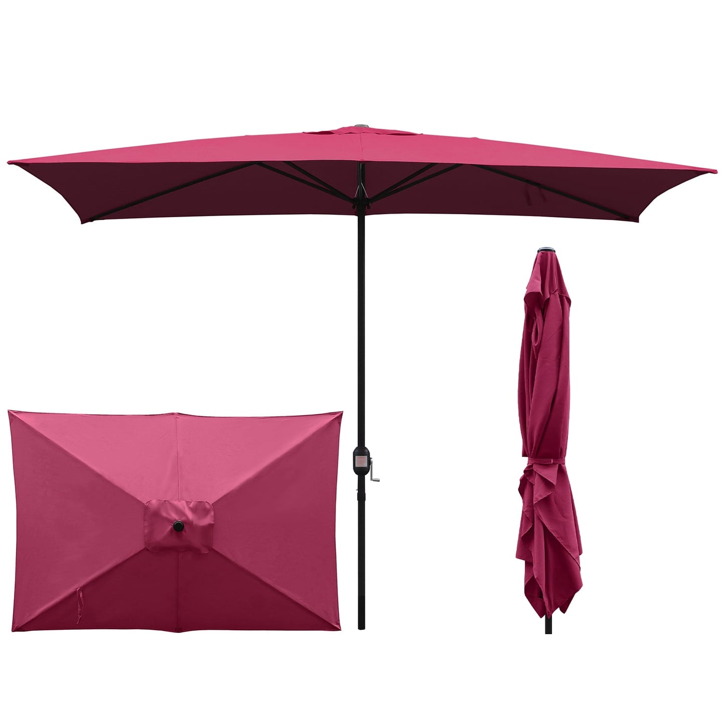 Maypex 10x6.5ft Rectangular Patio Umbrella with Crank Handle, Outdoor Market Umbrella with 6 Sturdy Umbrella Ribs, Waterproof, Burgundy