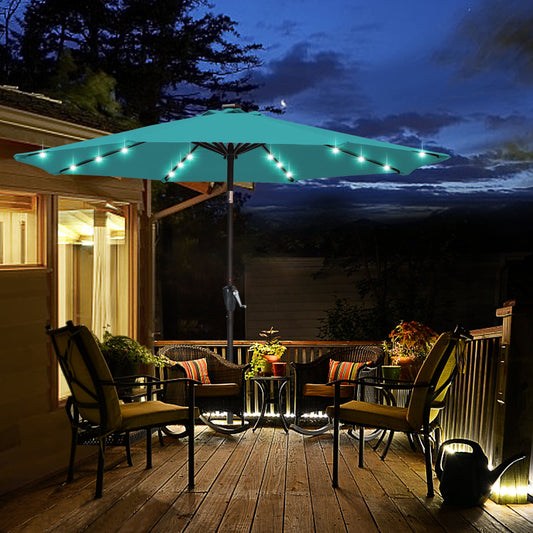 ABCCANOPY 7.5ft Patio Solar Umbrella LED Outdoor Umbrella with Tilt and Crank, Turquoise
