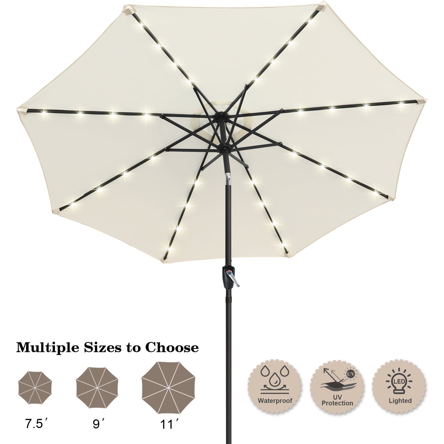 ABCCANOPY 7.5ft Patio Solar Umbrella LED Outdoor Umbrella with Tilt and Crank, Turquoise