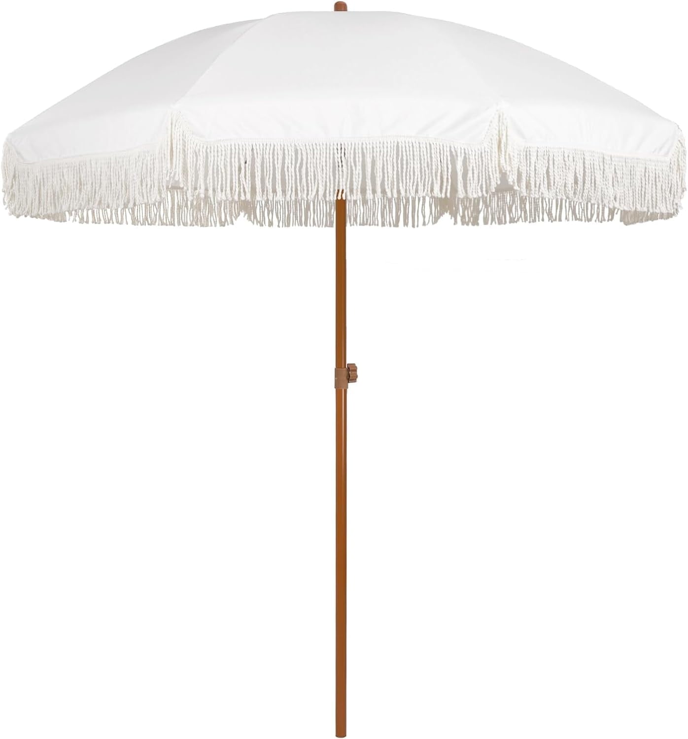 AMMSUN 7ft Fringe Patio Umbrella, Outdoor Table Tassels Umbrella with Push Button Tilt UPF50+ Shade Shelter,Cream White Camping Sun