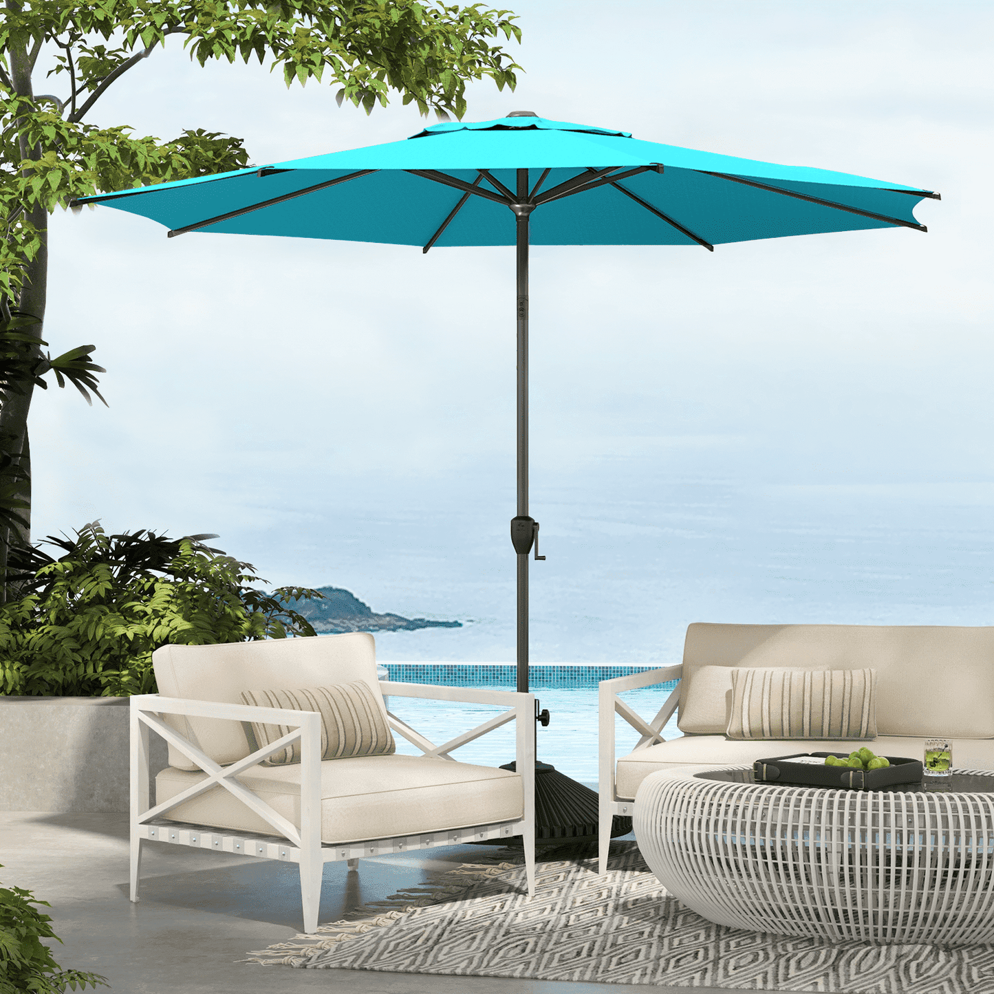 Abba Patio 7.5ft Oslo Outdoor Umbrella w/ Push Button Tilt & Crank, 6 Ribs, Dark Red