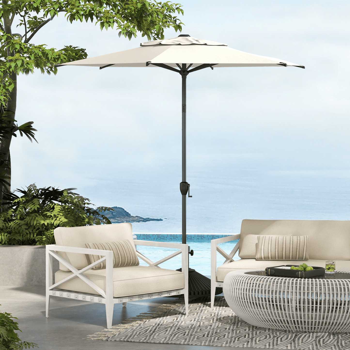 Abba Patio 7.5ft Oslo Outdoor Umbrella w/ Push Button Tilt & Crank, 6 Ribs, Dark Red