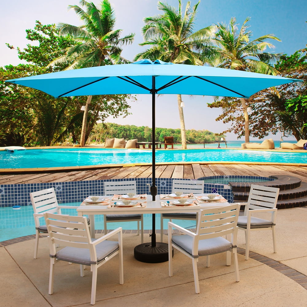 Abble 10x6.5ft Rectangular Patio Umbrella with Crank Handle, Outdoor Market Umbrella with 6 Sturdy Umbrella Ribs, Waterproof, Red