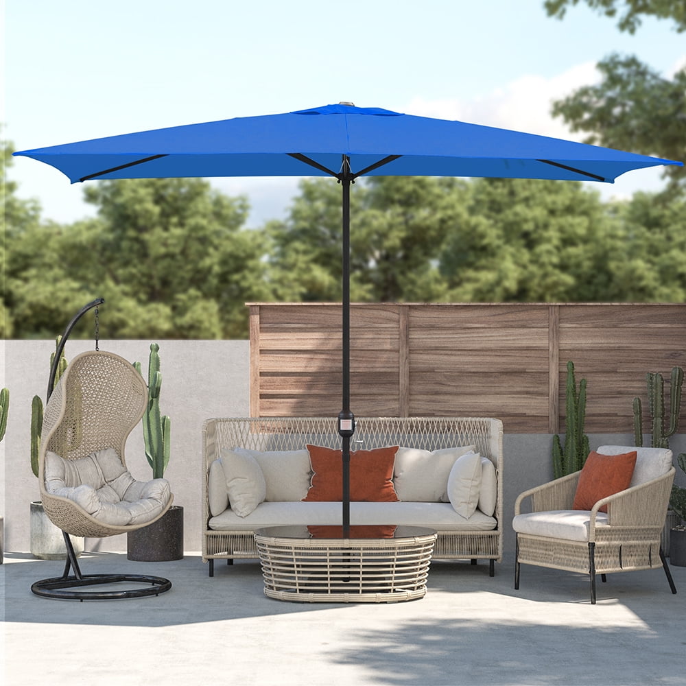 Abble 10x6.5ft Rectangular Patio Umbrella with Crank Handle, Outdoor Market Umbrella with 6 Sturdy Umbrella Ribs, Waterproof, Red
