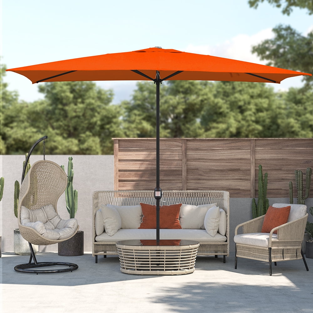 Abble 10x6.5ft Rectangular Patio Umbrella with Crank Handle, Outdoor Market Umbrella with 6 Sturdy Umbrella Ribs, Waterproof, Red
