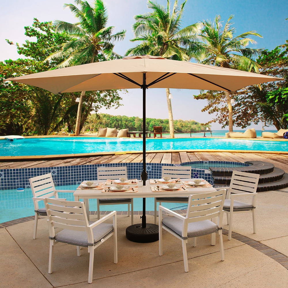 Abble 10x6.5ft Rectangular Patio Umbrella with Crank Handle, Outdoor Market Umbrella with 6 Sturdy Umbrella Ribs, Waterproof, Red