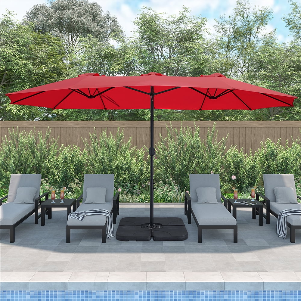 Abble 15x9 ft. Large Double Sided Rectangular Patio Market Umbrella with Crank Lift - Heavy Duty Steel Sun Shade for Pool, Deck, Backyard, Tan