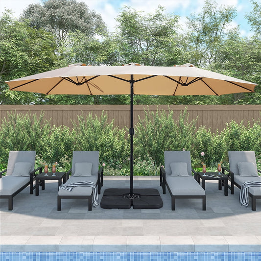 Abble 15x9 ft. Large Double Sided Rectangular Patio Market Umbrella with Crank Lift - Heavy Duty Steel Sun Shade for Pool, Deck, Backyard, Tan