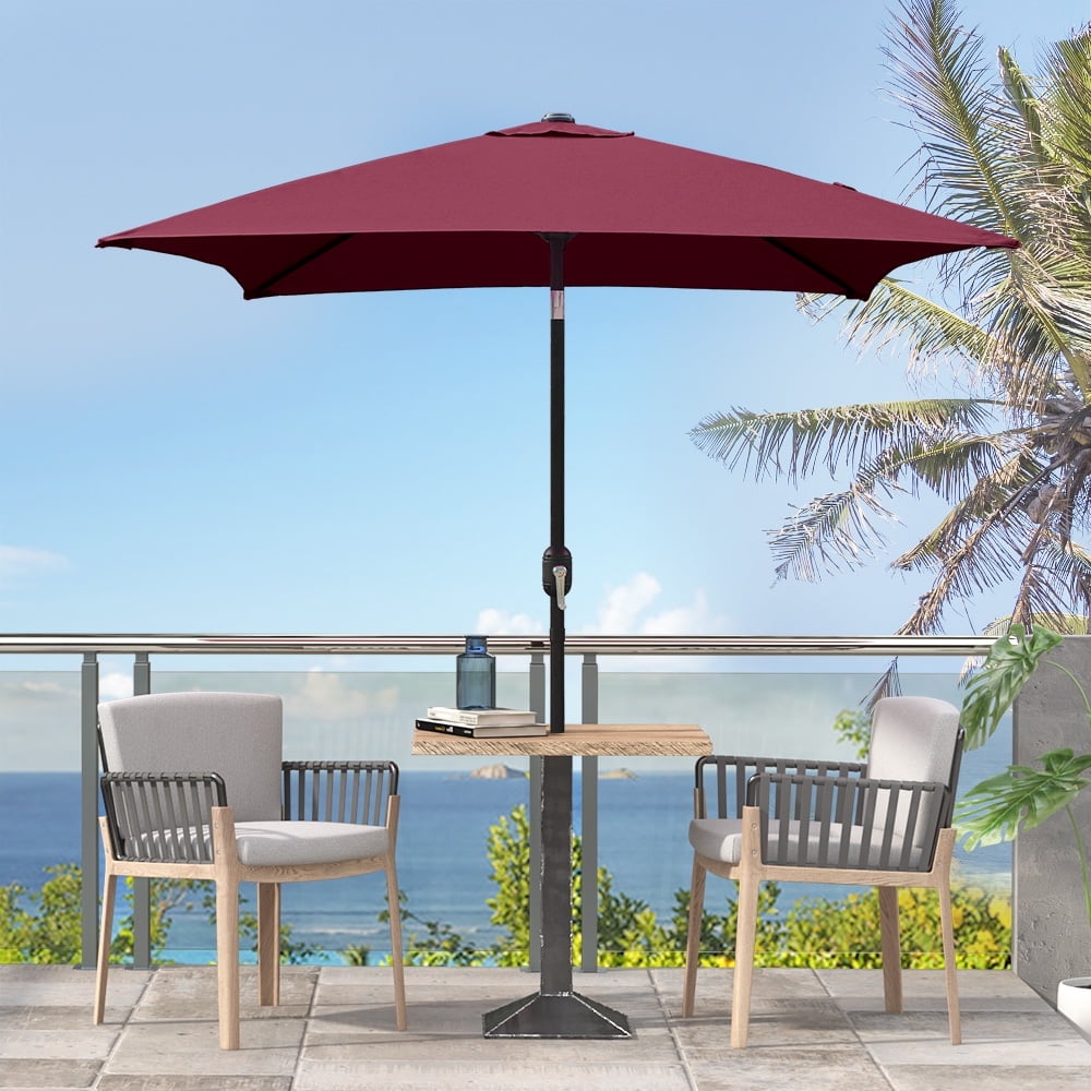 Abble 6.5 Ft Square Outdoor Patio Market Umbrella with Push Button Tilt and Crank Handle, Red