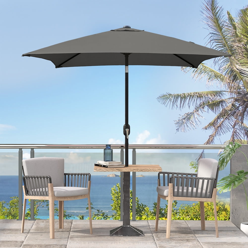 Abble 6.5 Ft Square Outdoor Patio Market Umbrella with Push Button Tilt and Crank Handle, Red