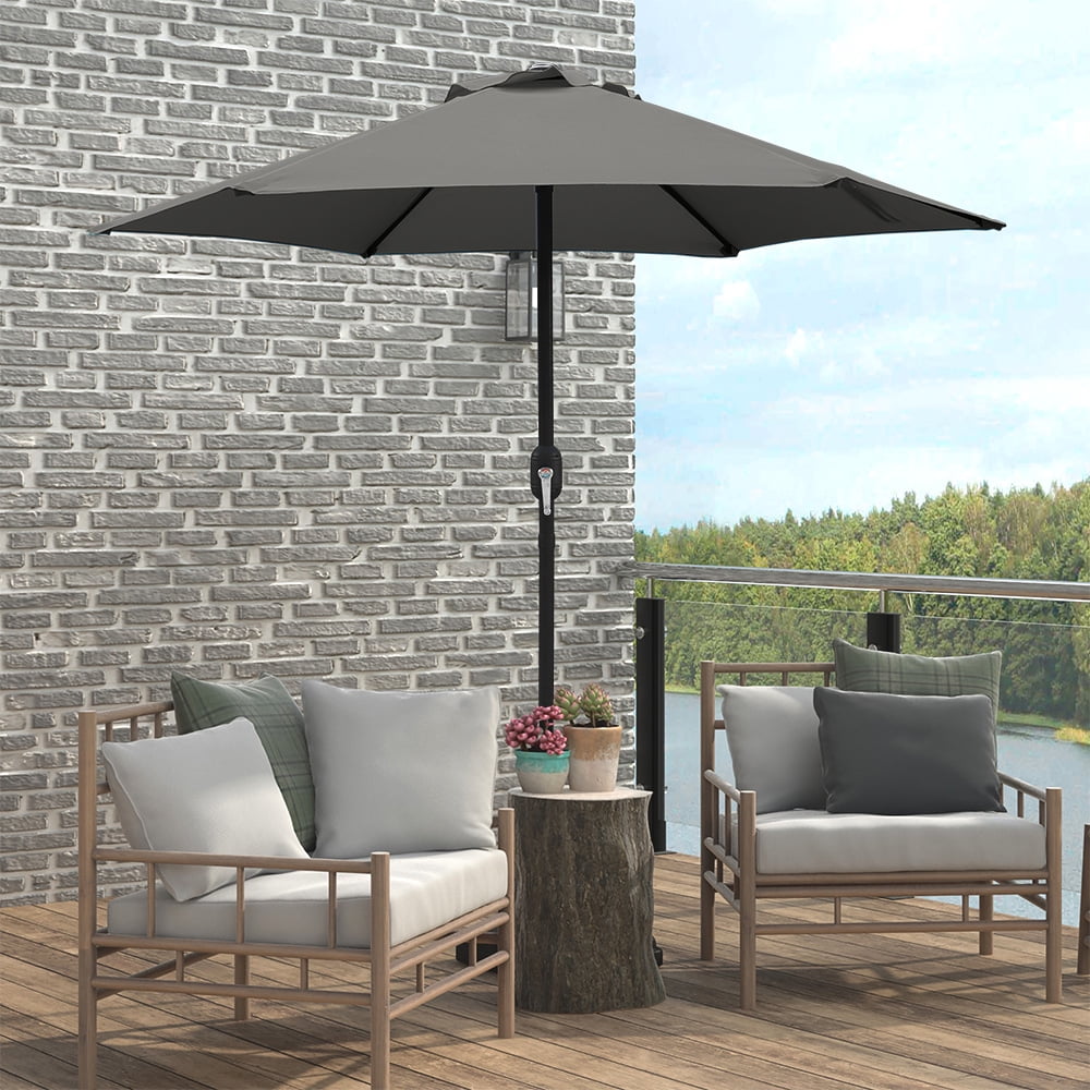 Abble 7.5ft Patio Umbrella with Crank Handle, Outdoor Market Umbrella with 6 Sturdy Umbrella Ribs Waterproof for Garden, Deck, Backyard, Pool, Tan