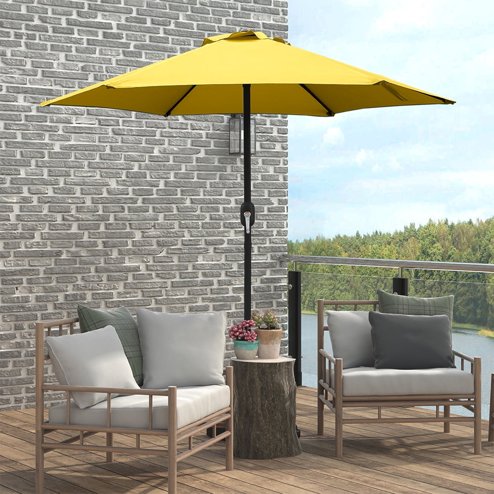 Abble 7.5ft Patio Umbrella with Crank Handle, Outdoor Market Umbrella with 6 Sturdy Umbrella Ribs Waterproof for Garden, Deck, Backyard, Pool, Tan