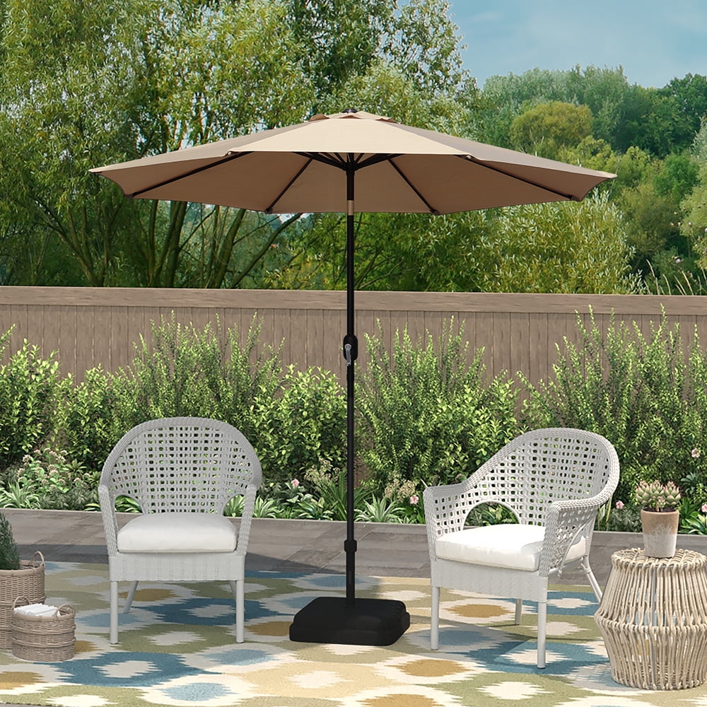 Abble 9FT Outdoor Patio Umbrella with Push Button Tilt and Crank Handle, Market Umbrella with 8 Sturdy Umbrella Ribs, Waterproof for Garden, Deck, Backyard, Pool, Blue