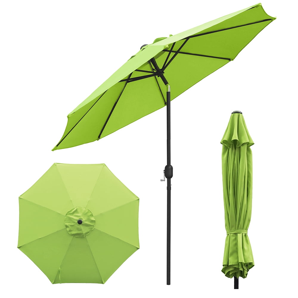Abble 9FT Outdoor Patio Umbrella with Push Button Tilt and Crank Handle, Market Umbrella with 8 Sturdy Umbrella Ribs, Waterproof for Garden, Deck, Backyard, Pool, Blue