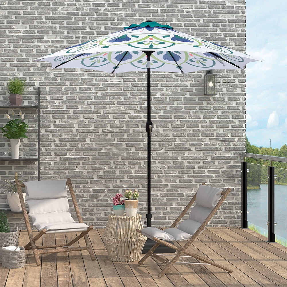 Abble 9ft Multicolor Crank & Tile Printed Patio Umbrella, Fade Resistant