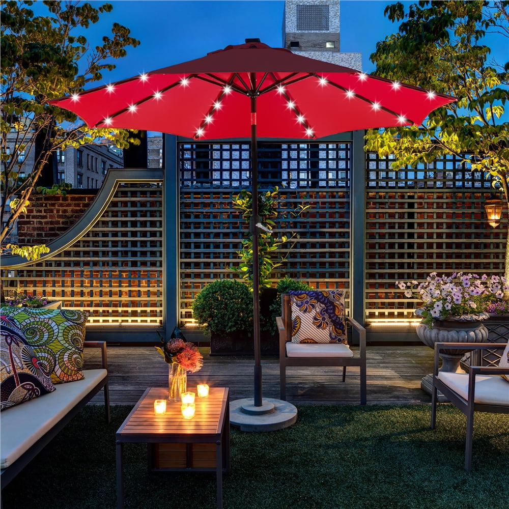 Alden Design 7.5ft Standard Patio Umbrella with LED Lights, Tan