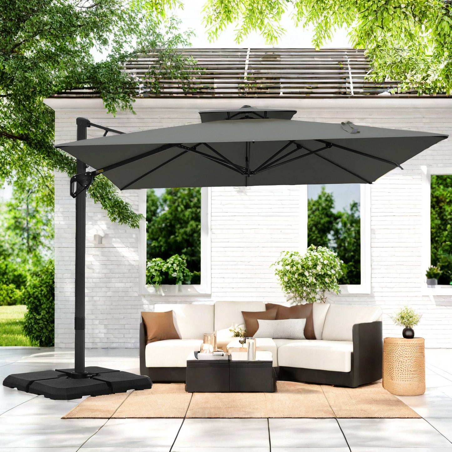 Alpha Joy 12x9ft Outdoor Patio Umbrella Large Rectangle Offset Cantilever Double Umbrella with 360°Rotation, Beige