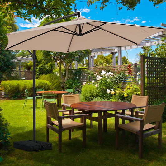 Autlaycil 10FT Cantilever Patio Umbrella, Hanging Offset Umbrella with Umbrella Stand, Khaki