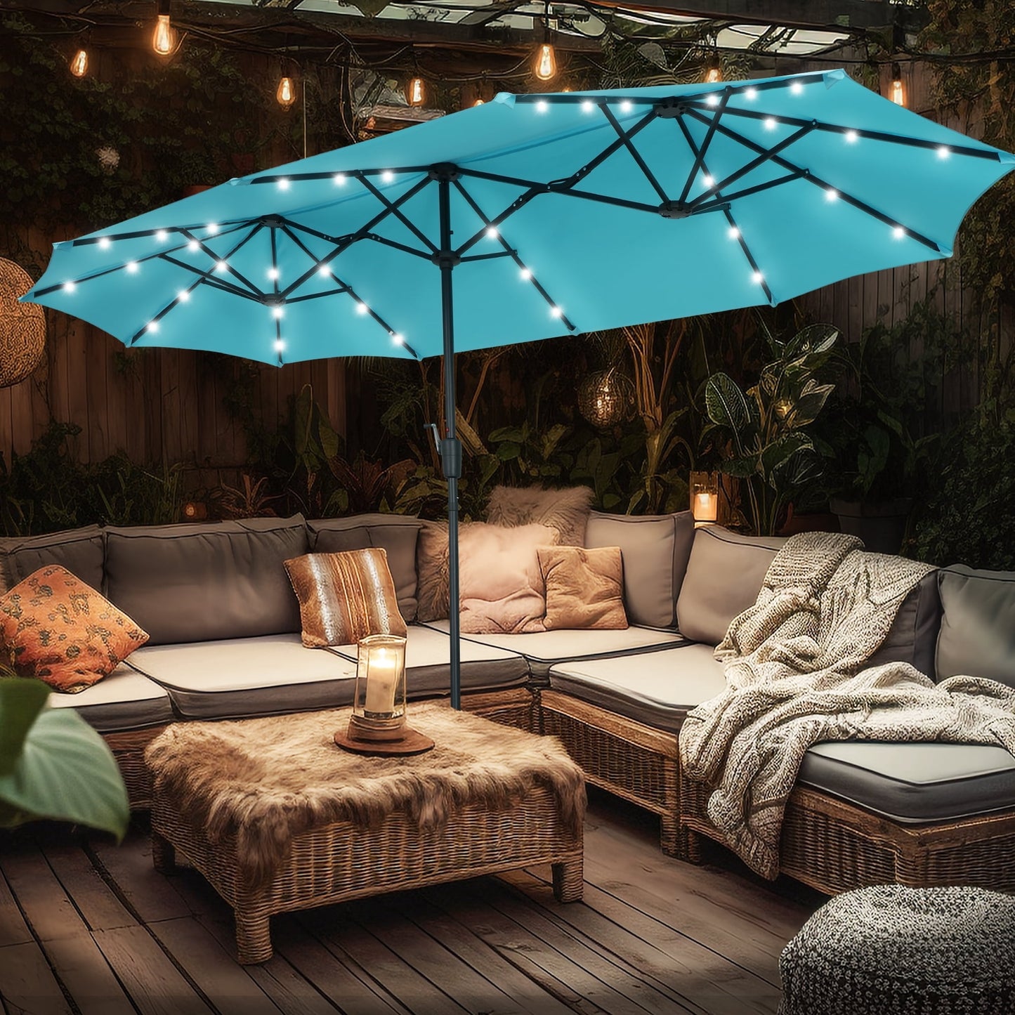 Autlaycil 13 ft Rectangle Patio Umbrella with Crank, Outdoor Market Umbrella (Navy Blue)