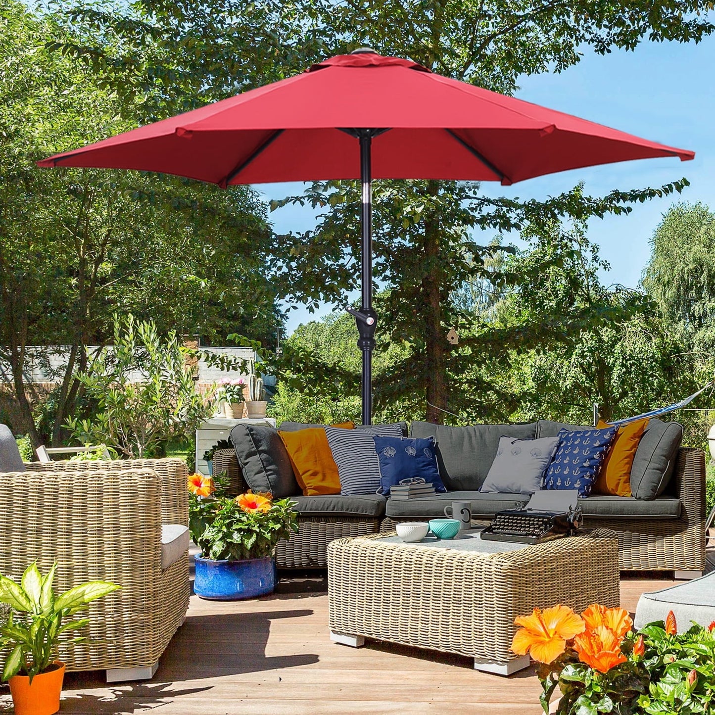 Autlaycil 7.5 ft Patio Umbrella with Tilt and Crank, Adjustable Outdoor Market Umbrellas (BLue)