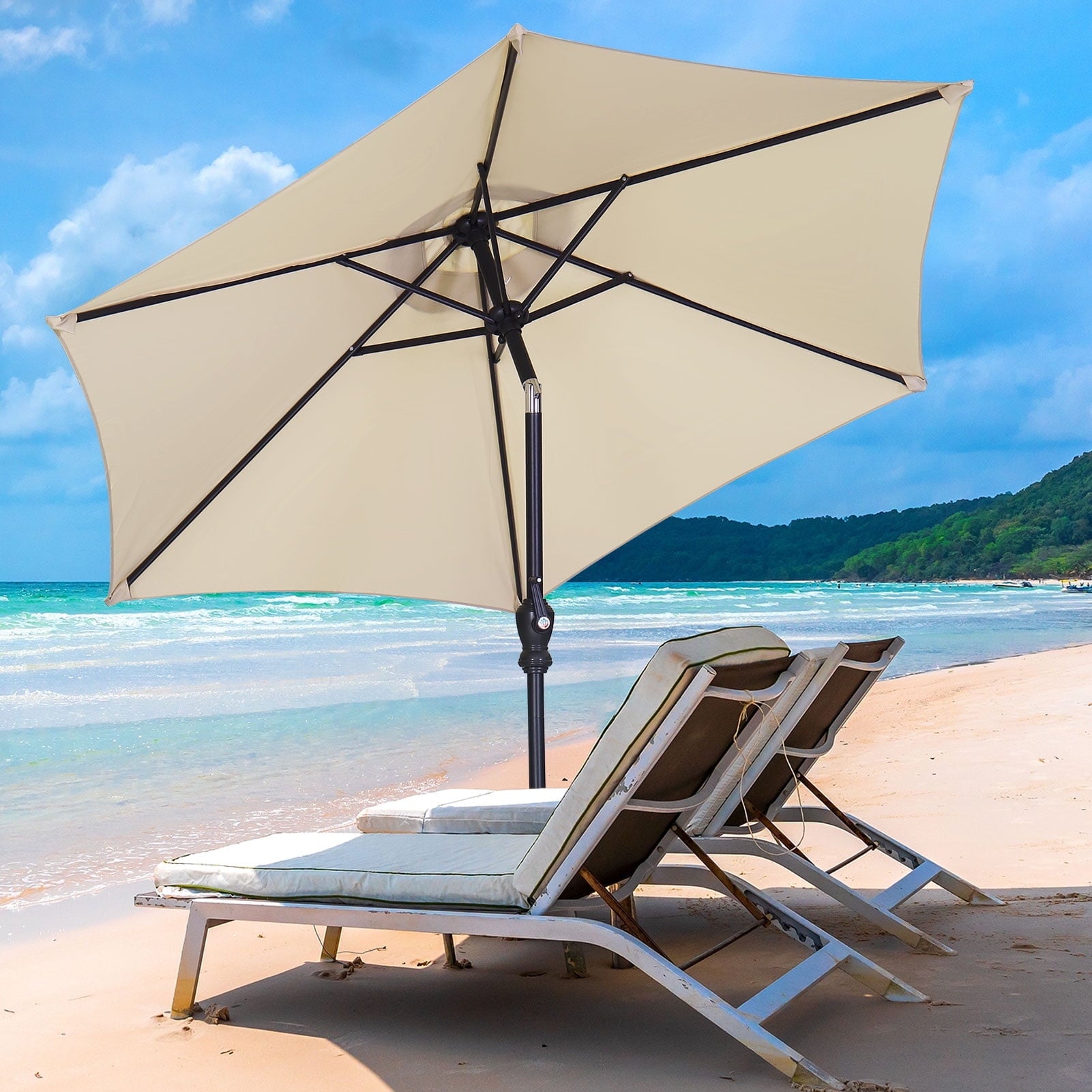 Autlaycil 7.5Ft Outdoor Umbrella with Tilt, Crank and Sturdy Ribs for Lawn, Garden, Backyard and Pool, Khaki